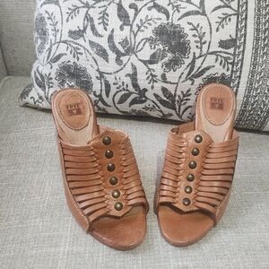 Frye Women's Tan Leather Mules with Stud Accents